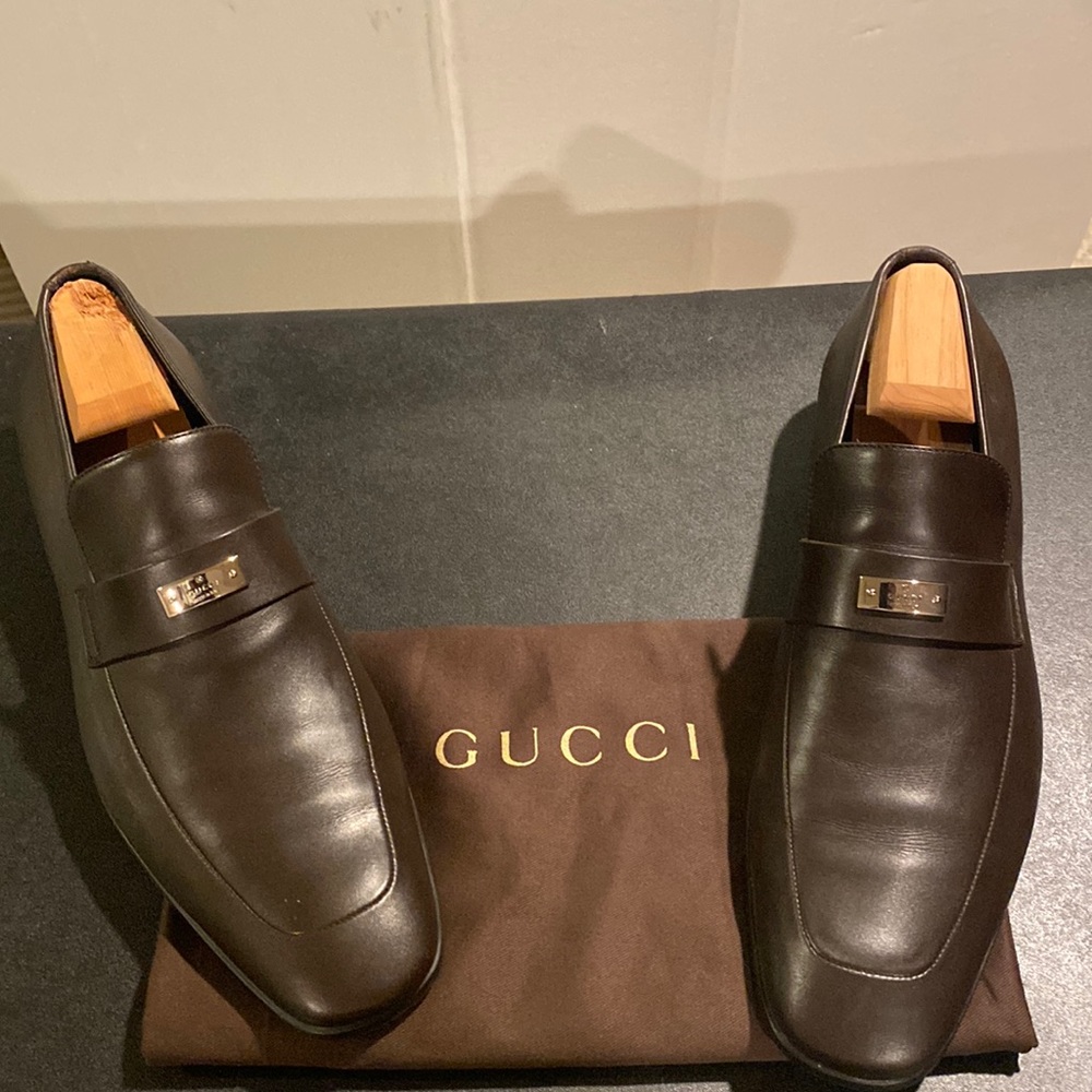 Gucci Brown Leather Loafers Mens Size 11